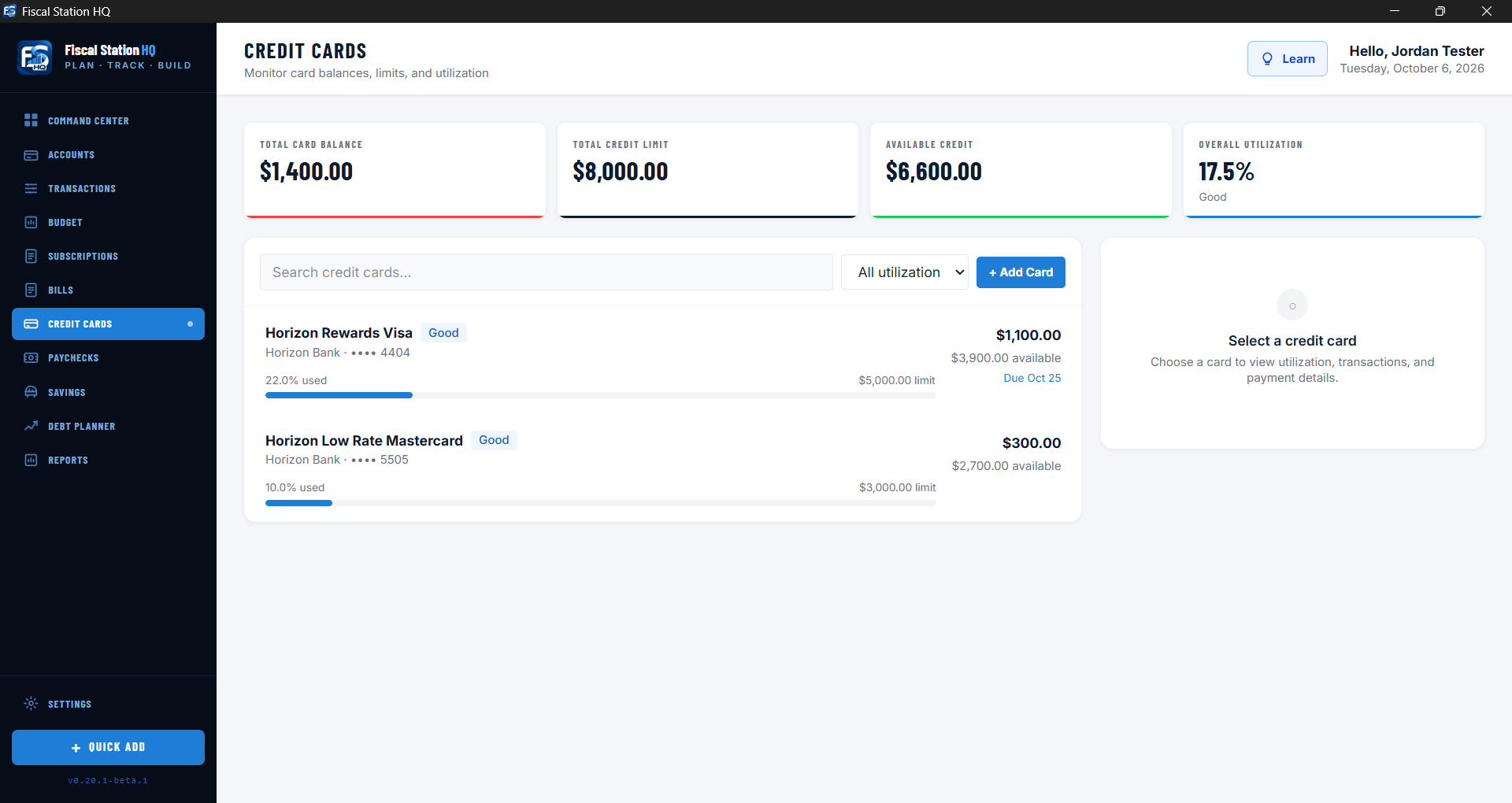 Fiscal Station HQ Credit Cards page
