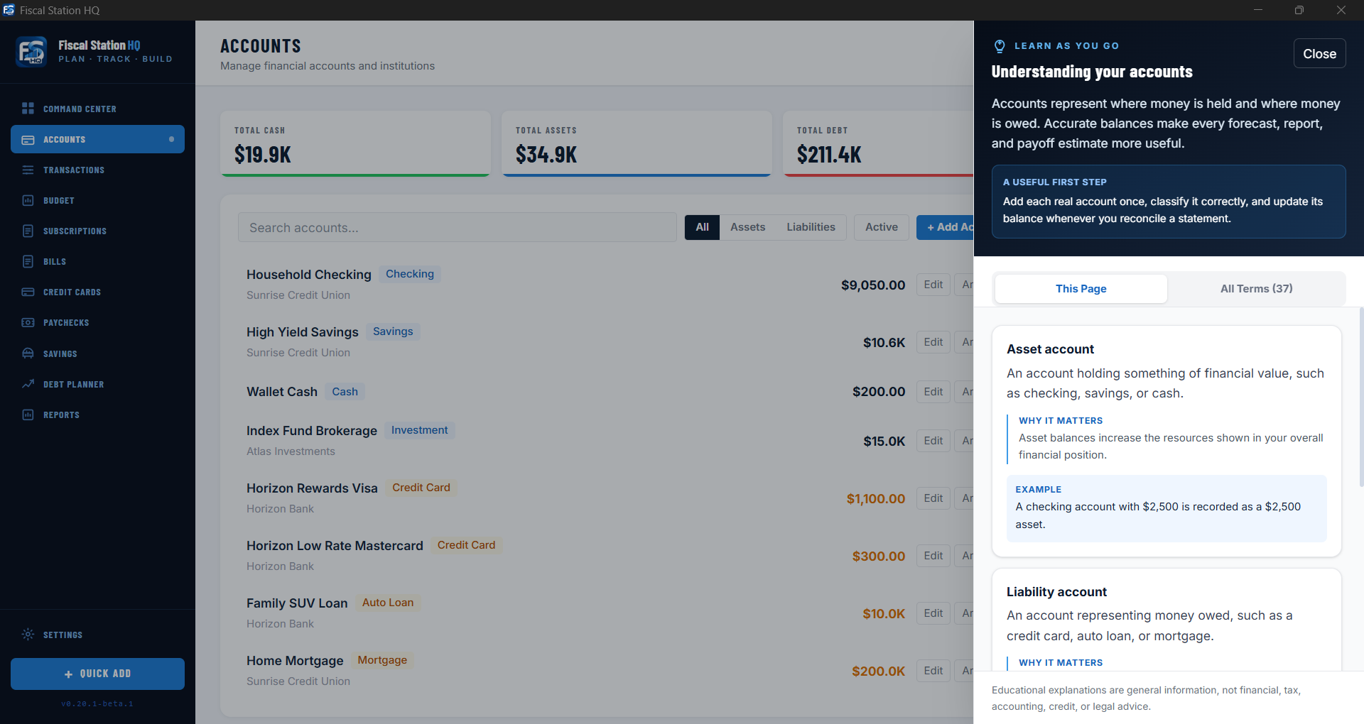 Fiscal Station HQ Learn as You Go guidance panel